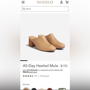 Nisolo Tan Leather Heeled Mules- size 9; worn once